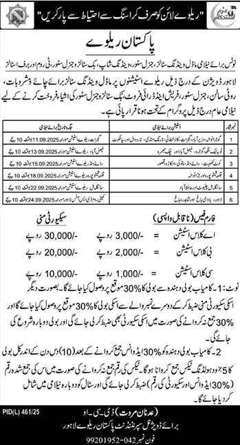 Pakistan Railways Lahore Tender Notice